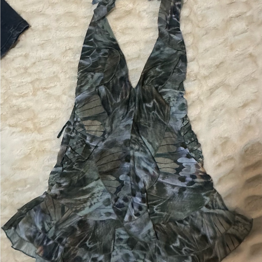 Outcast Halter  Mini Dress in Green and Gray